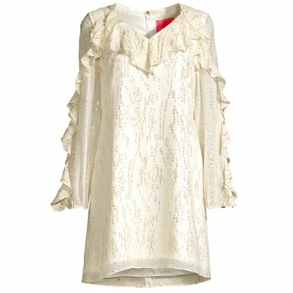 NWT Lilly Pulitzer Belle Metallic Ruffle-Trim Silk Shift Mini Cocktail Dress - Picture 3 of 14
